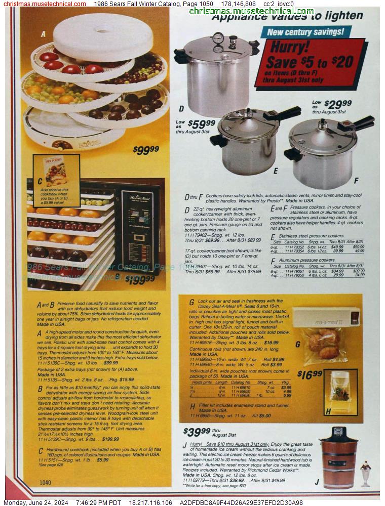 1986 Sears Fall Winter Catalog, Page 1050