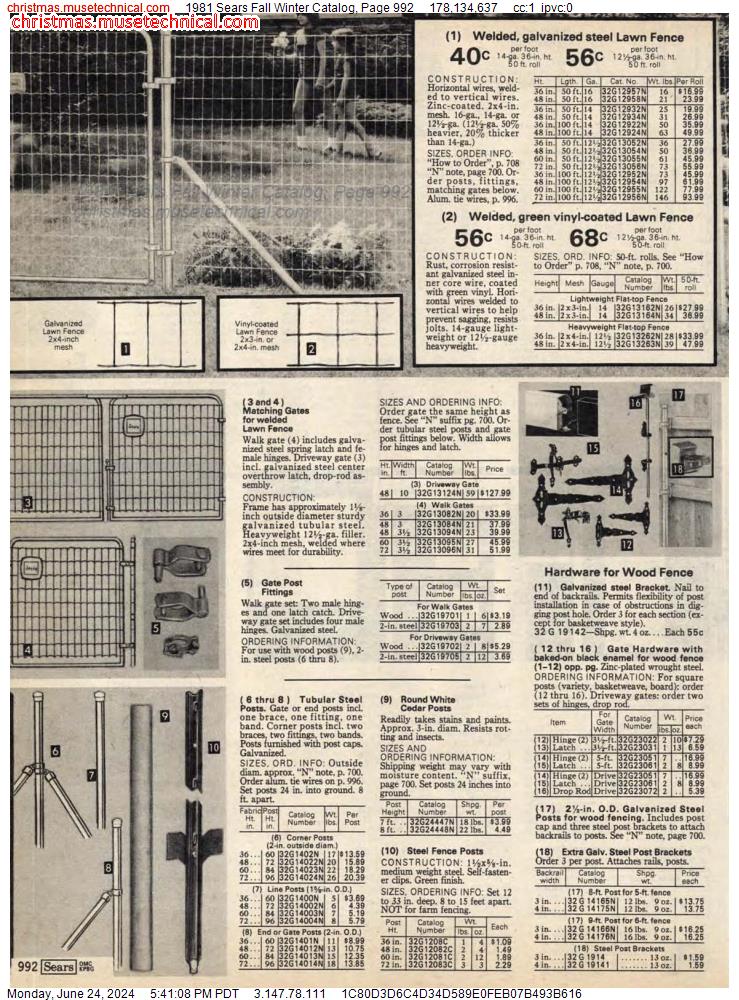 1981 Sears Fall Winter Catalog, Page 992