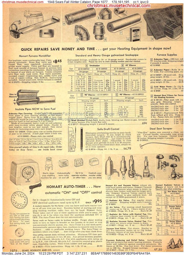 1948 Sears Fall Winter Catalog, Page 1077