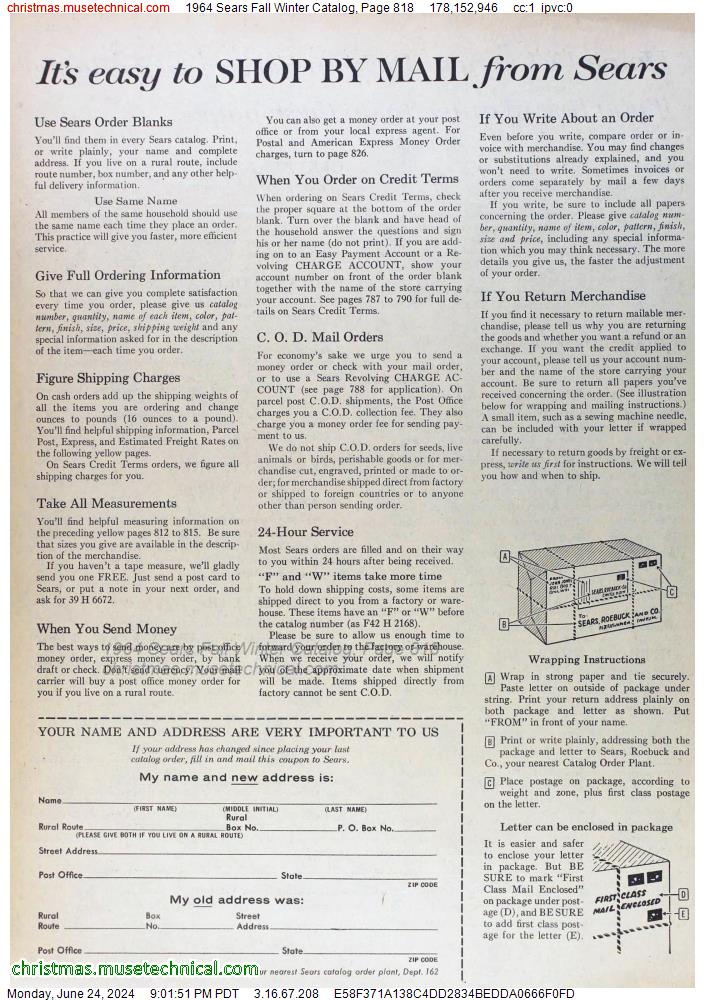 1964 Sears Fall Winter Catalog, Page 818