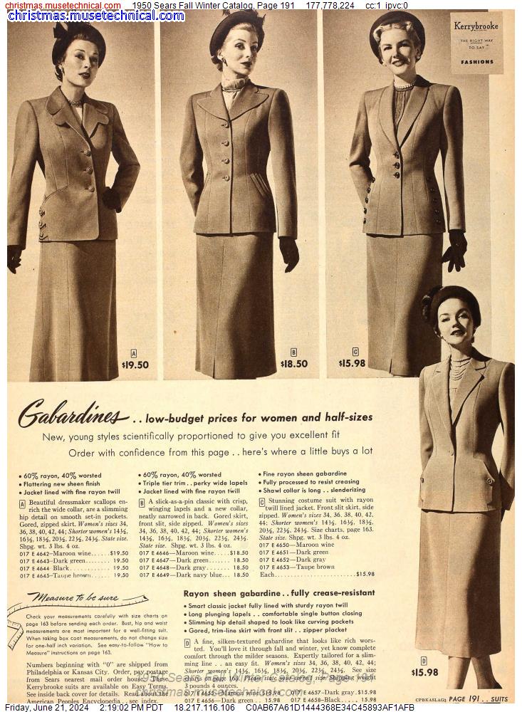 1950 Sears Fall Winter Catalog, Page 191