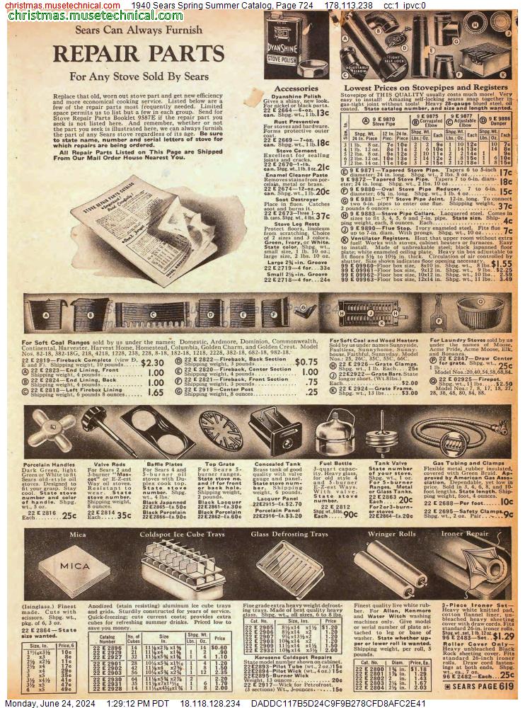 1940 Sears Spring Summer Catalog, Page 724