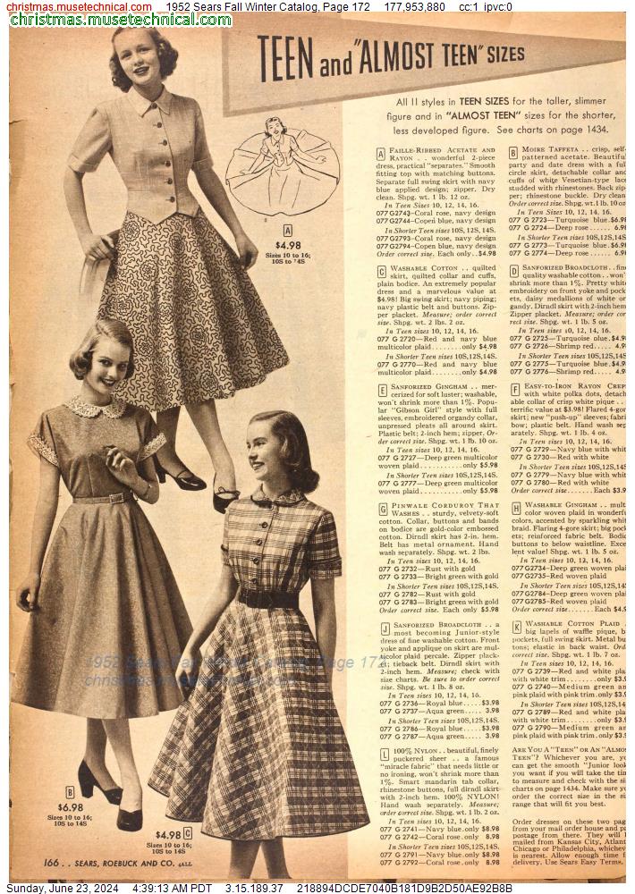 1952 Sears Fall Winter Catalog, Page 172