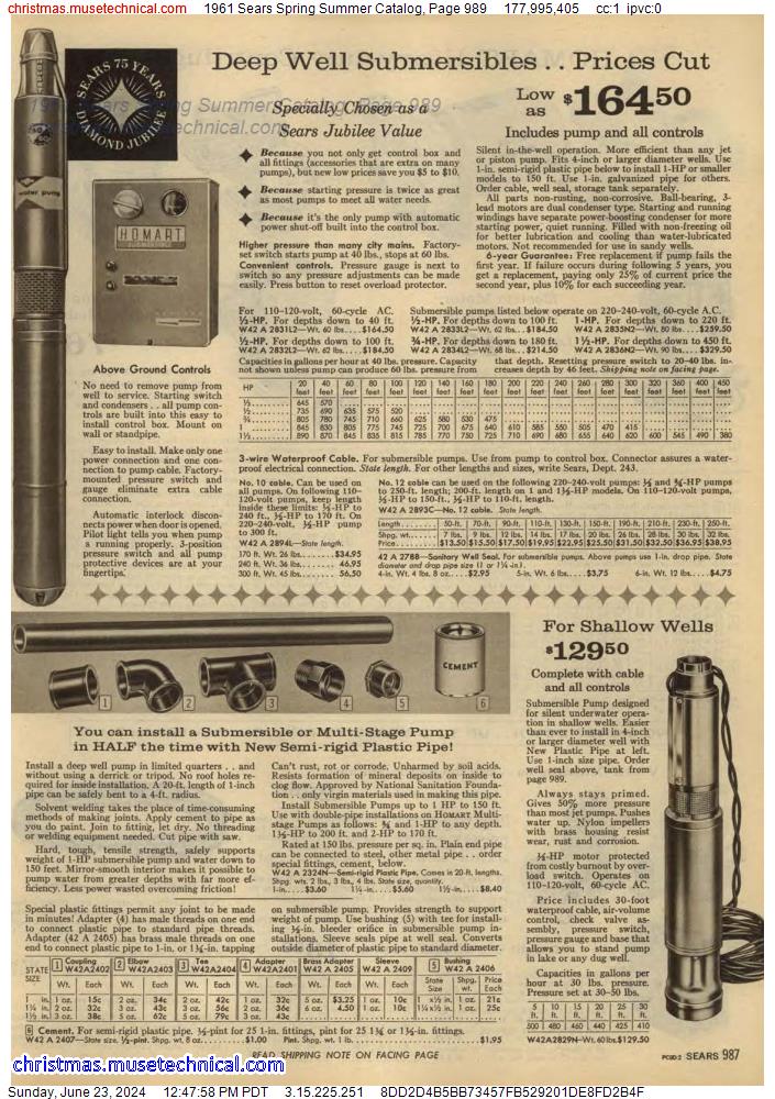 1961 Sears Spring Summer Catalog, Page 989