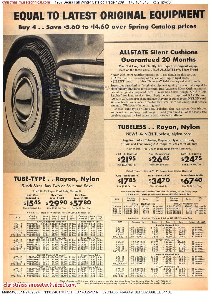 1957 Sears Fall Winter Catalog, Page 1209