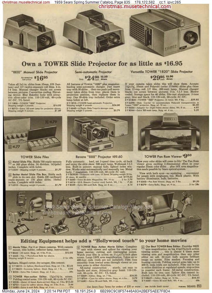 1959 Sears Spring Summer Catalog, Page 835