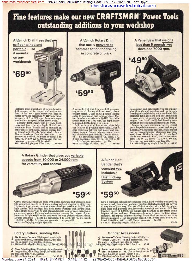 1974 Sears Fall Winter Catalog, Page 885