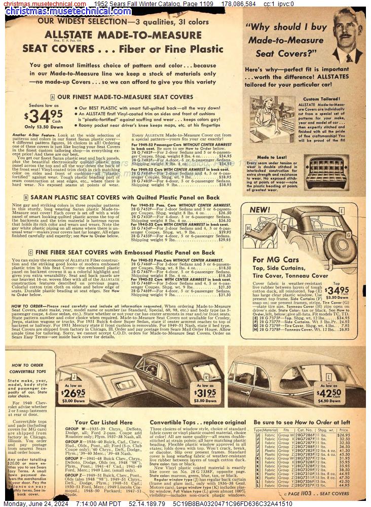 1952 Sears Fall Winter Catalog, Page 1109