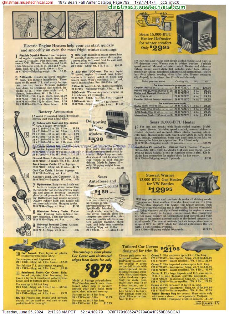 1972 Sears Fall Winter Catalog, Page 783