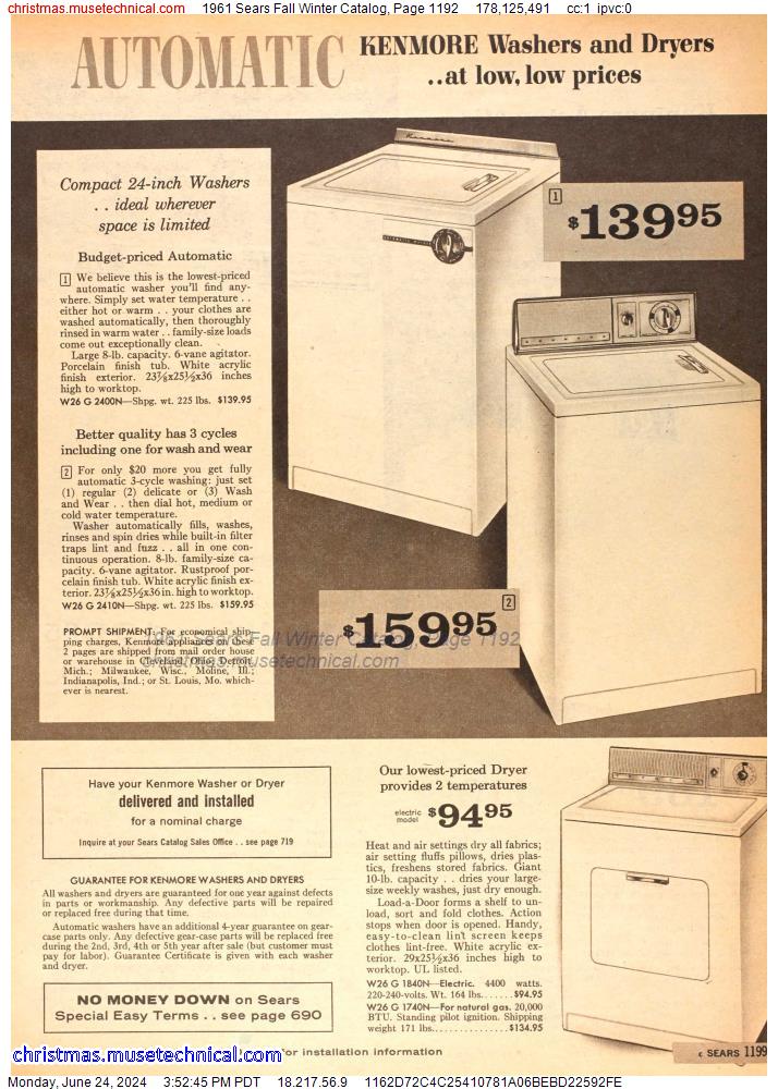 1961 Sears Fall Winter Catalog, Page 1192