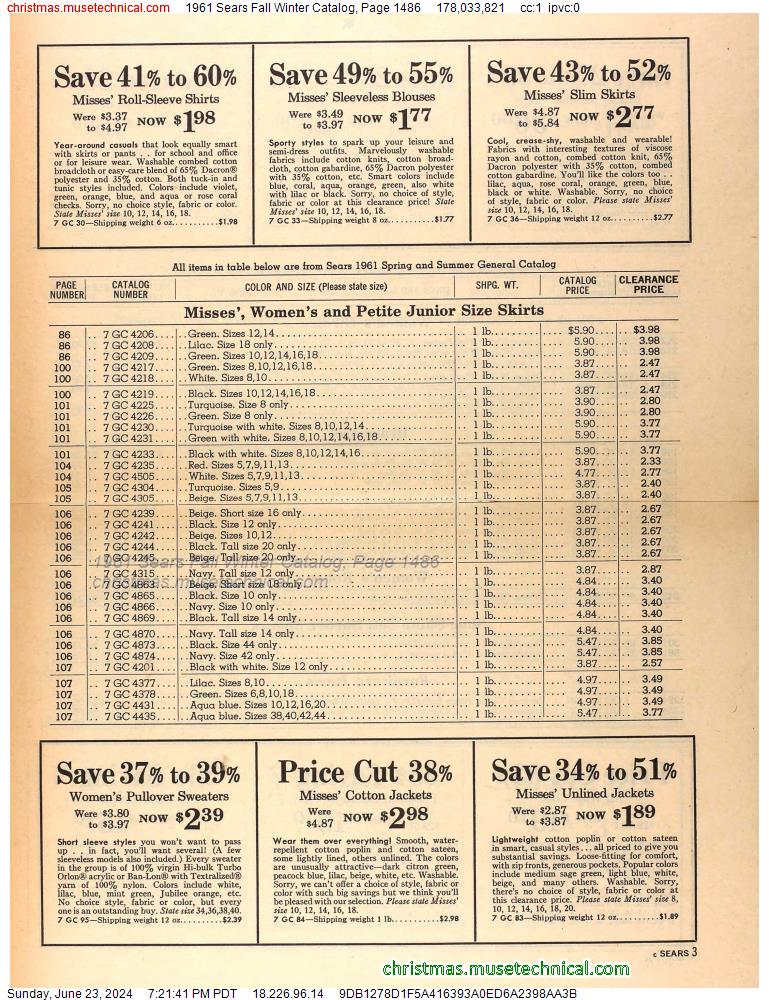 1961 Sears Fall Winter Catalog, Page 1486