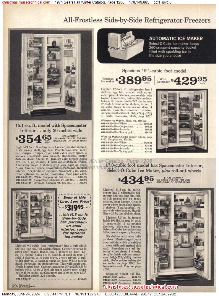 1971 Sears Fall Winter Catalog, Page 1206