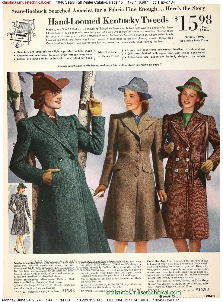 1940 Sears Fall Winter Catalog, Page 15
