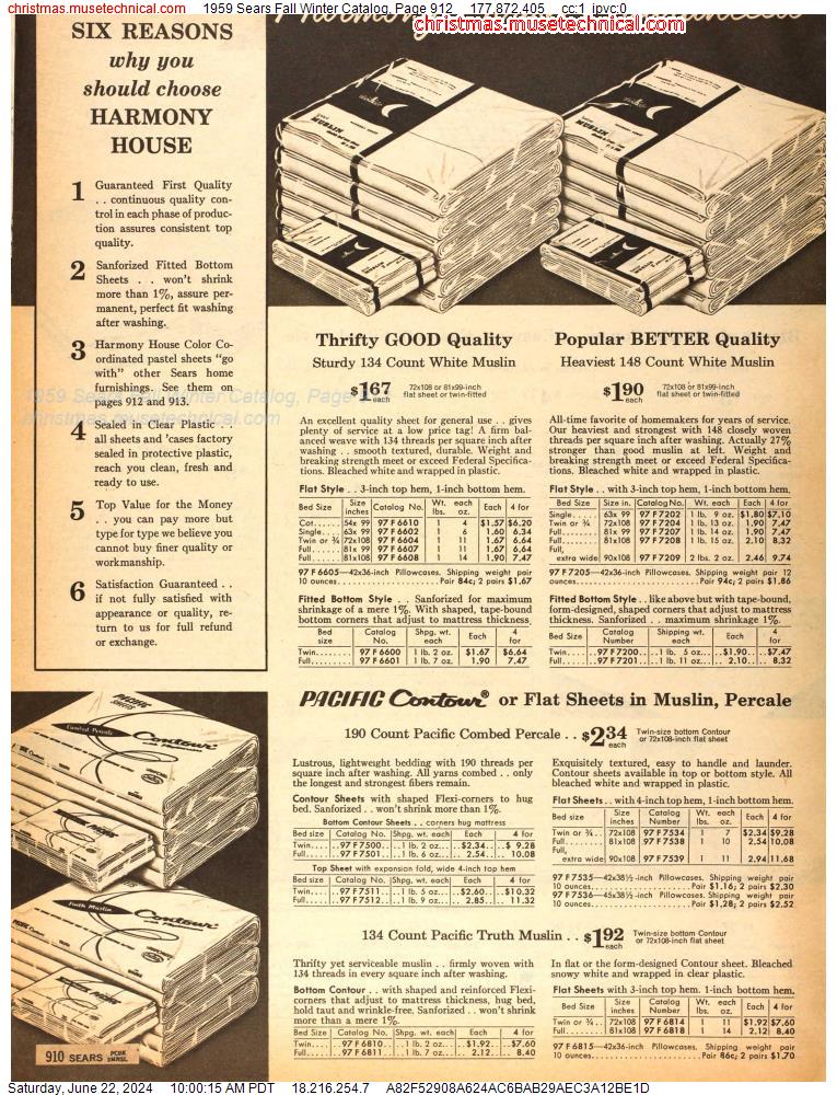 1959 Sears Fall Winter Catalog, Page 912
