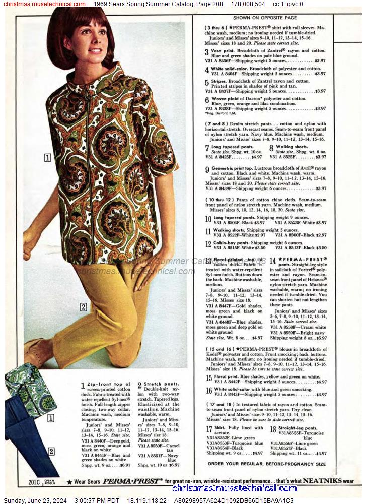 1969 Sears Spring Summer Catalog, Page 208