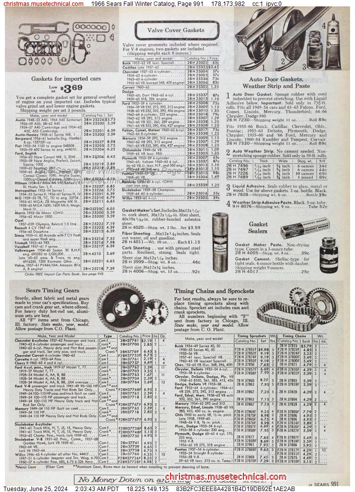1966 Sears Fall Winter Catalog, Page 991