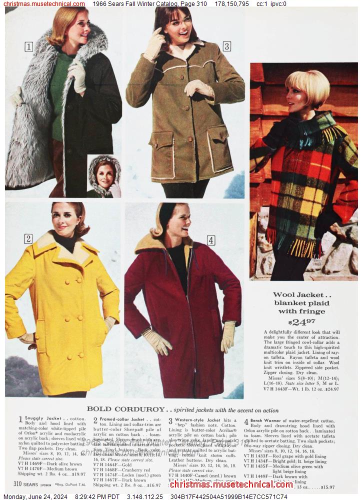 1966 Sears Fall Winter Catalog, Page 310