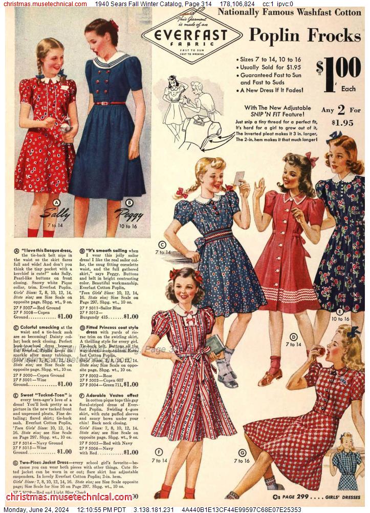 1940 Sears Fall Winter Catalog, Page 314