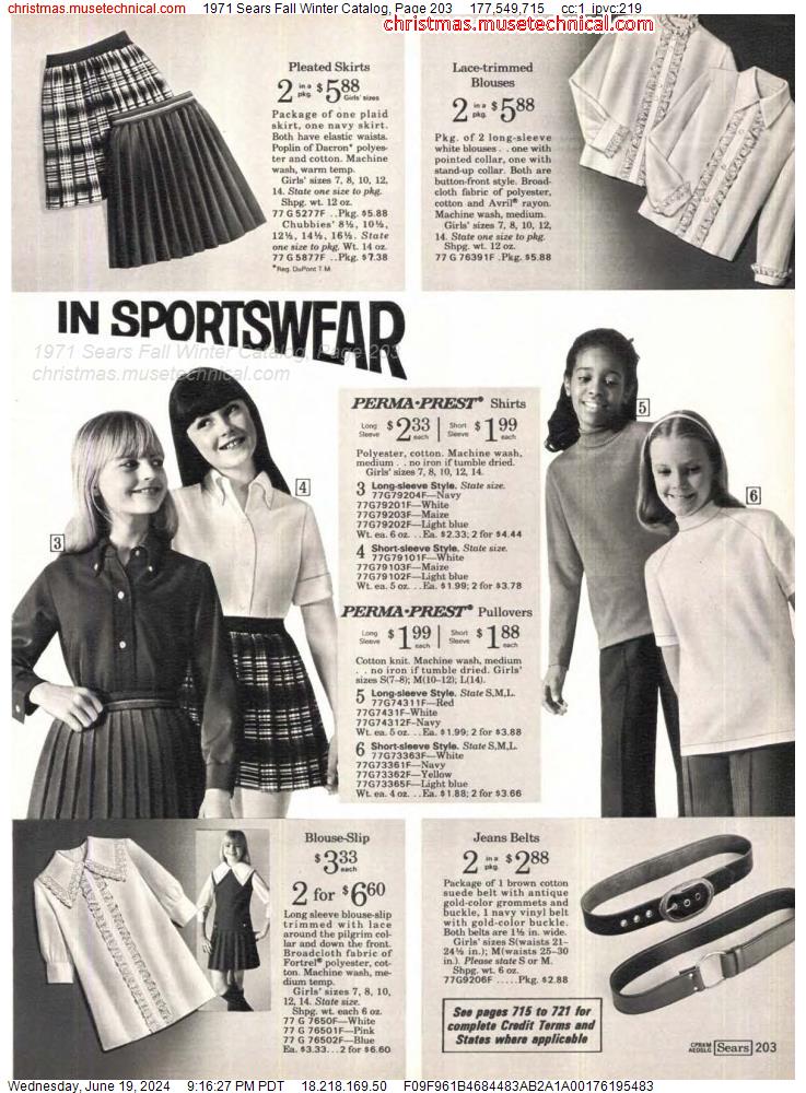 1971 Sears Fall Winter Catalog, Page 203