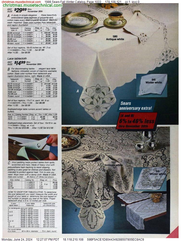 1986 Sears Fall Winter Catalog, Page 1033