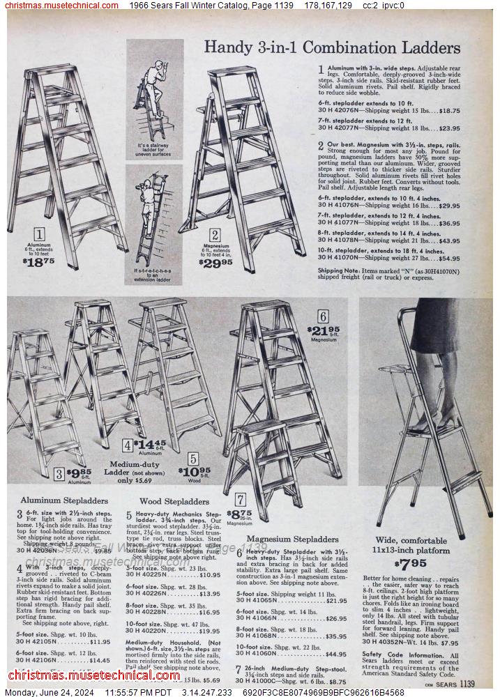 1966 Sears Fall Winter Catalog, Page 1139