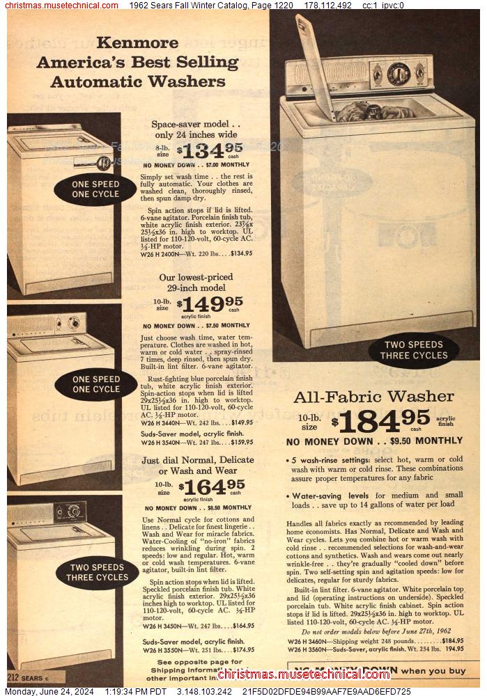 1962 Sears Fall Winter Catalog, Page 1220
