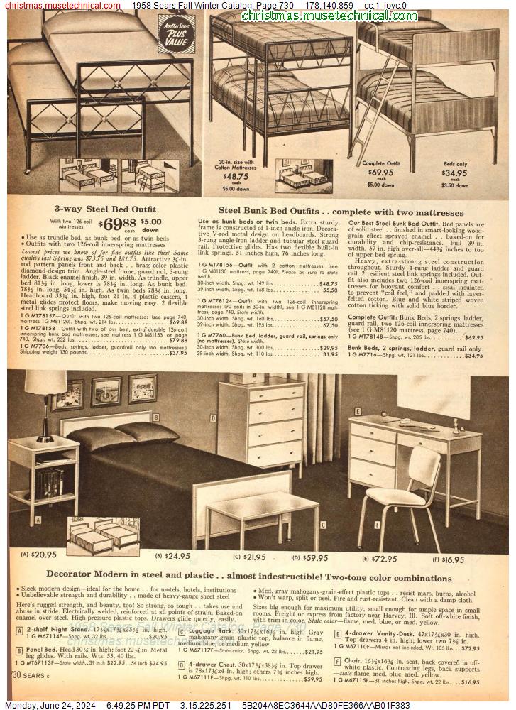 1958 Sears Fall Winter Catalog, Page 730
