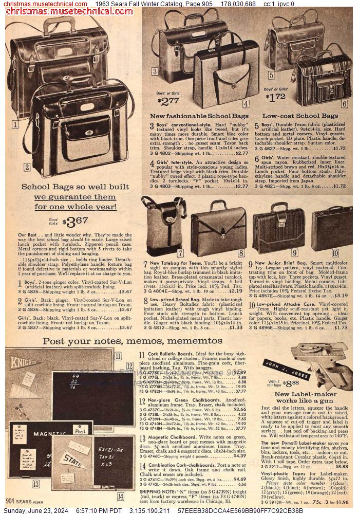 1963 Sears Fall Winter Catalog, Page 905