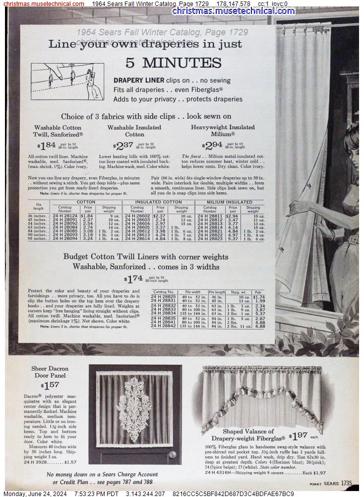 1964 Sears Fall Winter Catalog, Page 1729