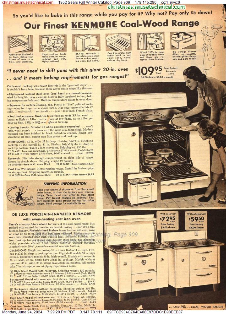 1952 Sears Fall Winter Catalog, Page 909