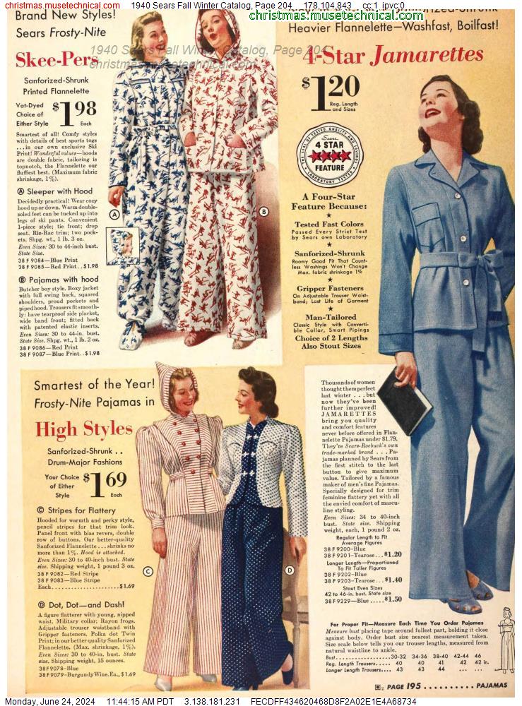 1940 Sears Fall Winter Catalog, Page 204