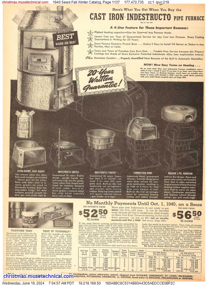 1940 Sears Fall Winter Catalog, Page 1137