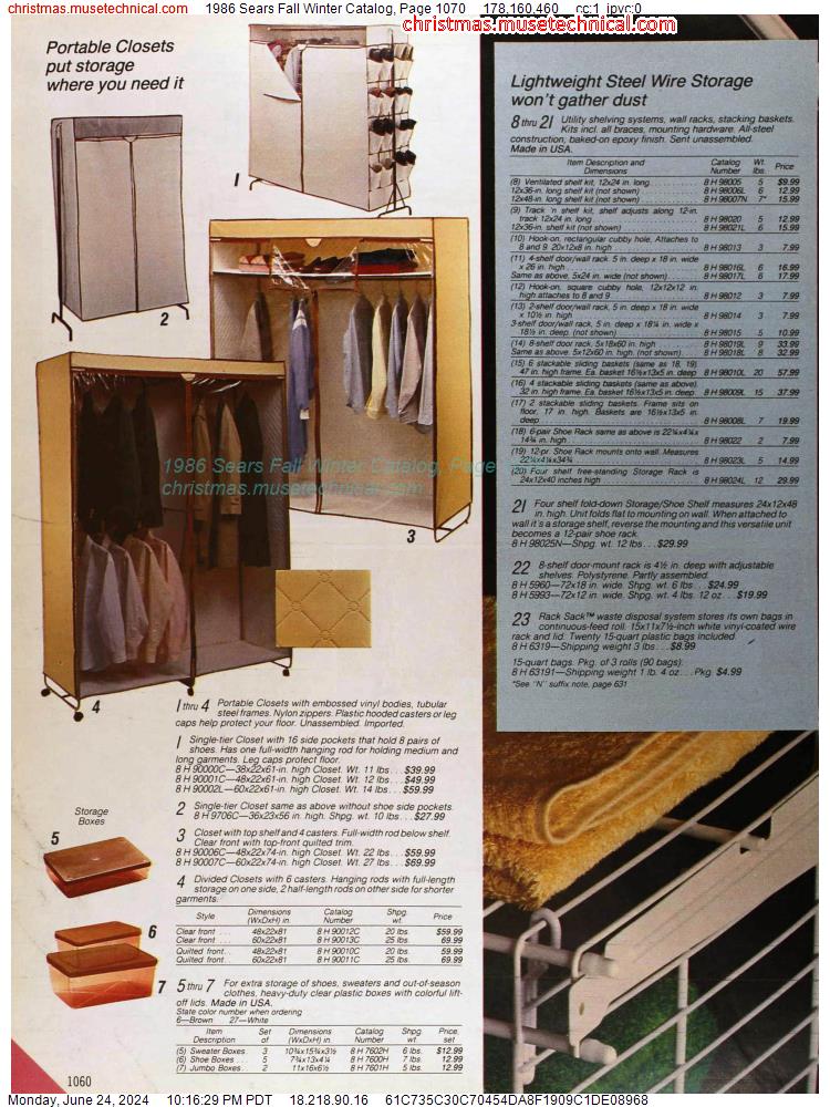 1986 Sears Fall Winter Catalog, Page 1070
