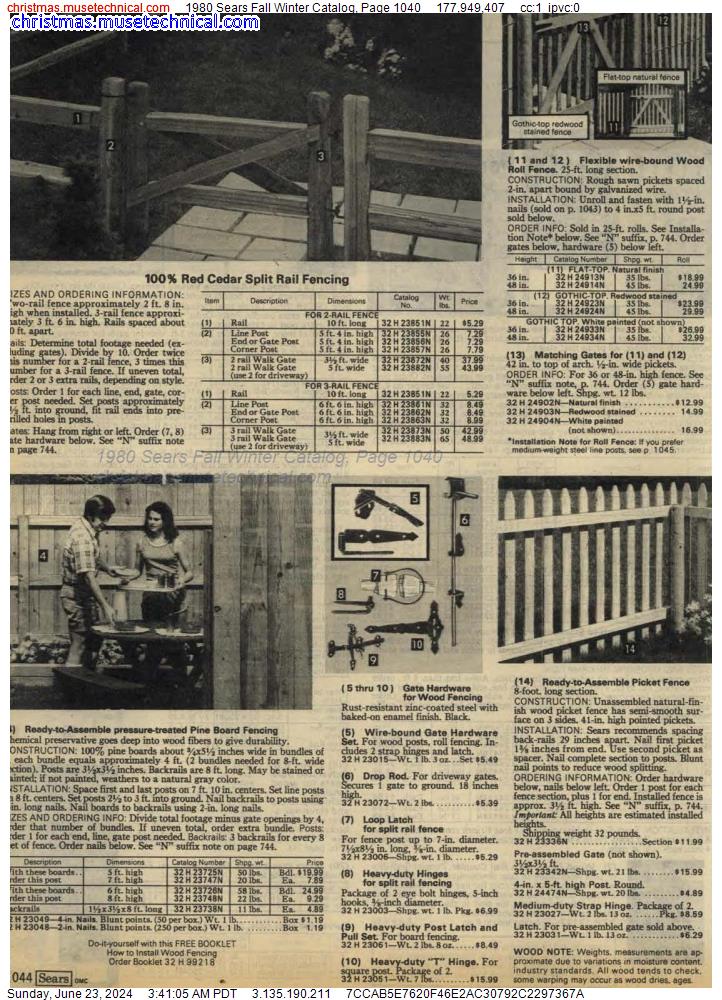1980 Sears Fall Winter Catalog, Page 1040
