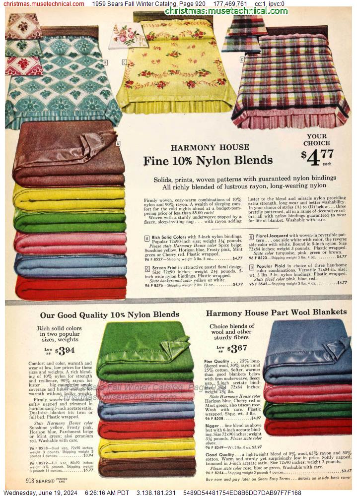 1959 Sears Fall Winter Catalog, Page 920