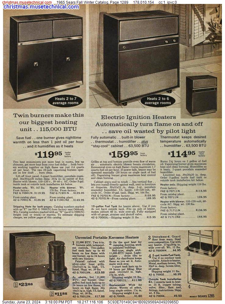 1965 Sears Fall Winter Catalog, Page 1289