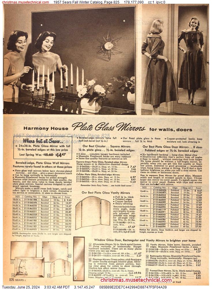 1957 Sears Fall Winter Catalog, Page 825