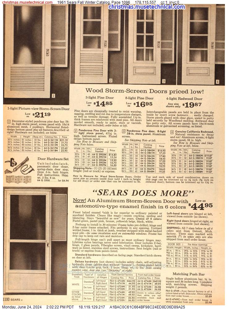 1961 Sears Fall Winter Catalog, Page 1096