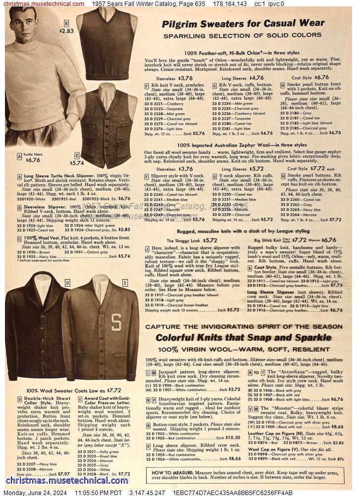 1957 Sears Fall Winter Catalog, Page 635