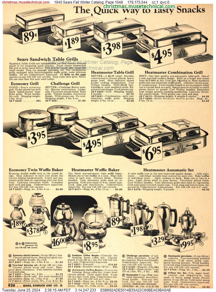 1940 Sears Fall Winter Catalog, Page 1048