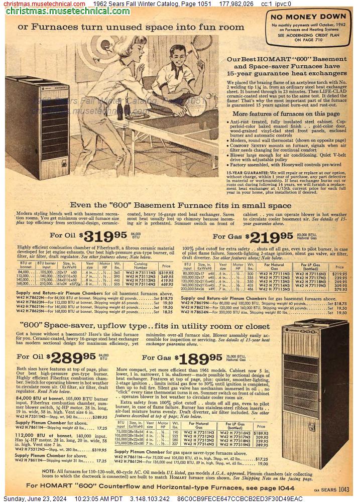 1962 Sears Fall Winter Catalog, Page 1051