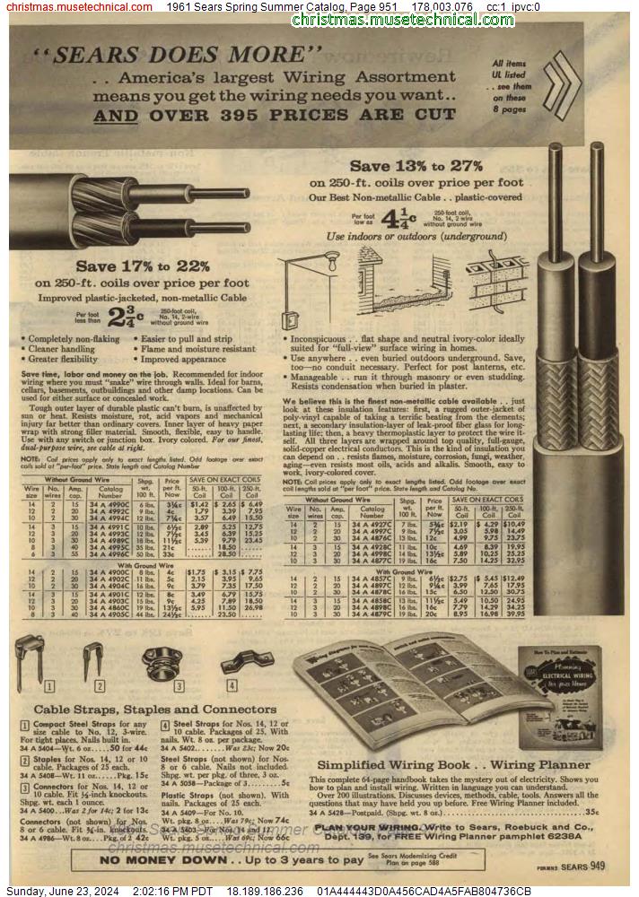 1961 Sears Spring Summer Catalog, Page 951