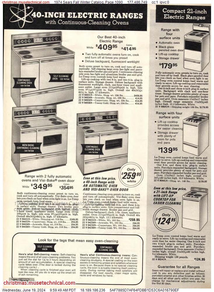 1974 Sears Fall Winter Catalog, Page 1090