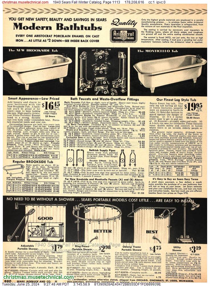 1940 Sears Fall Winter Catalog, Page 1113
