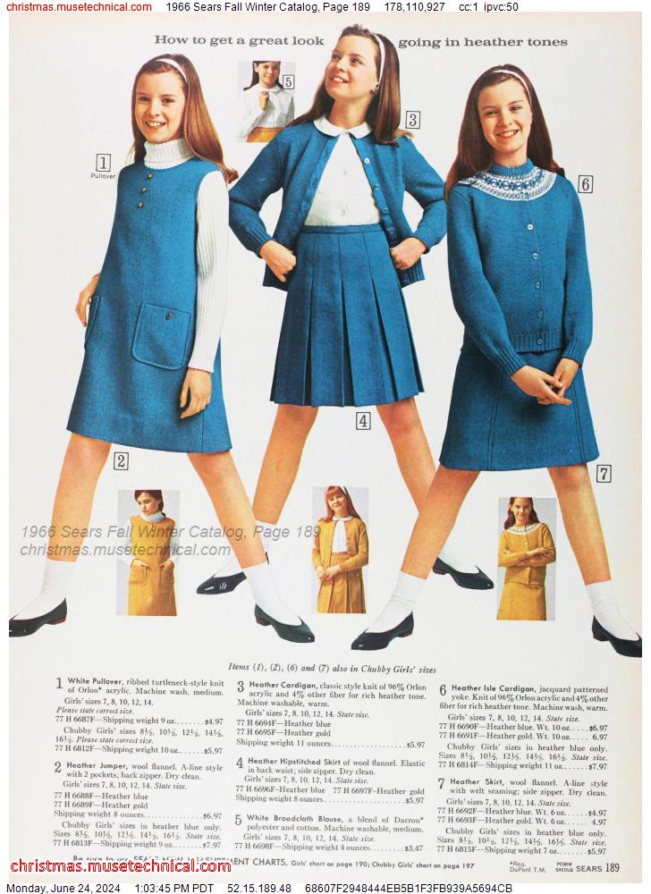 1966 Sears Fall Winter Catalog, Page 189