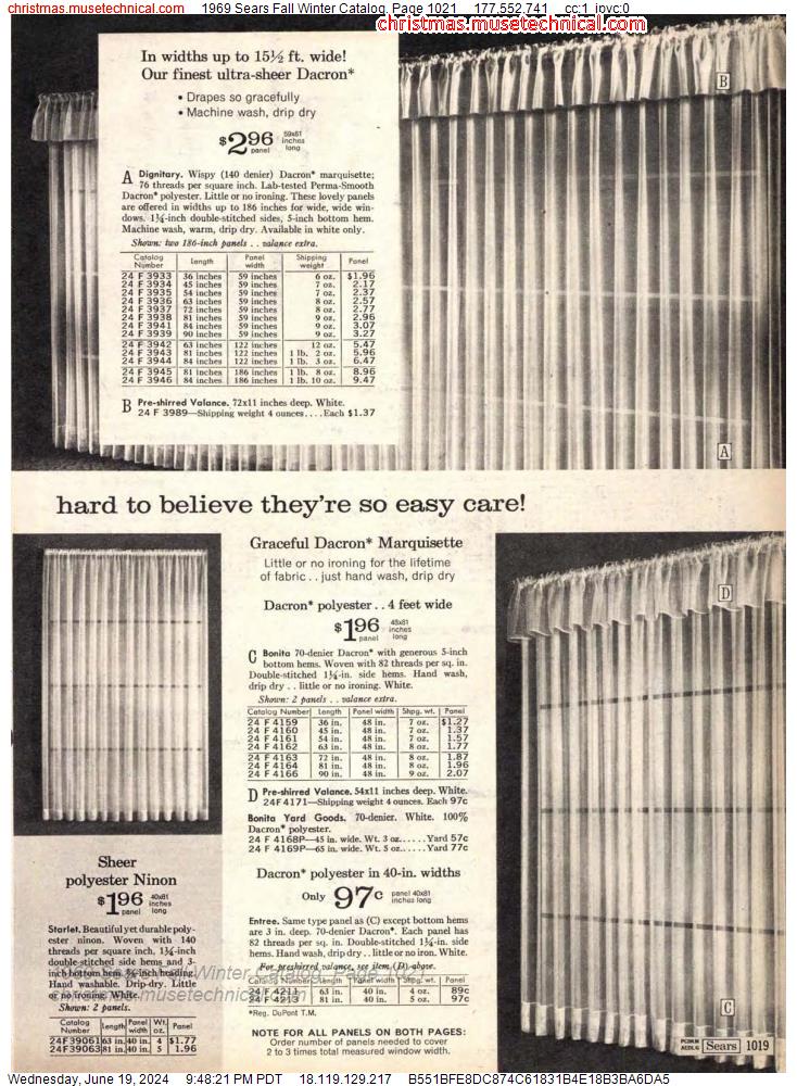 1969 Sears Fall Winter Catalog, Page 1021