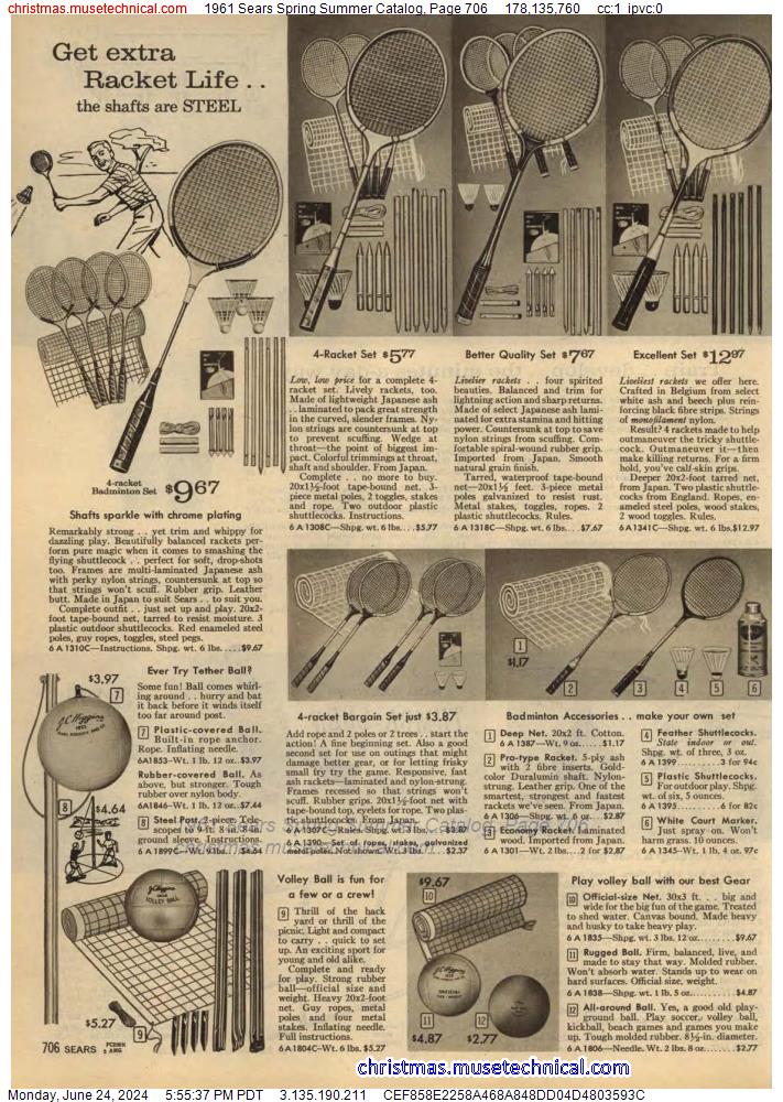 1961 Sears Spring Summer Catalog, Page 706