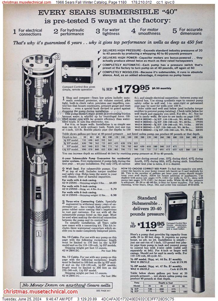 1966 Sears Fall Winter Catalog, Page 1180