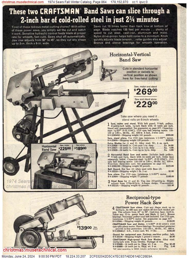 1974 Sears Fall Winter Catalog, Page 864