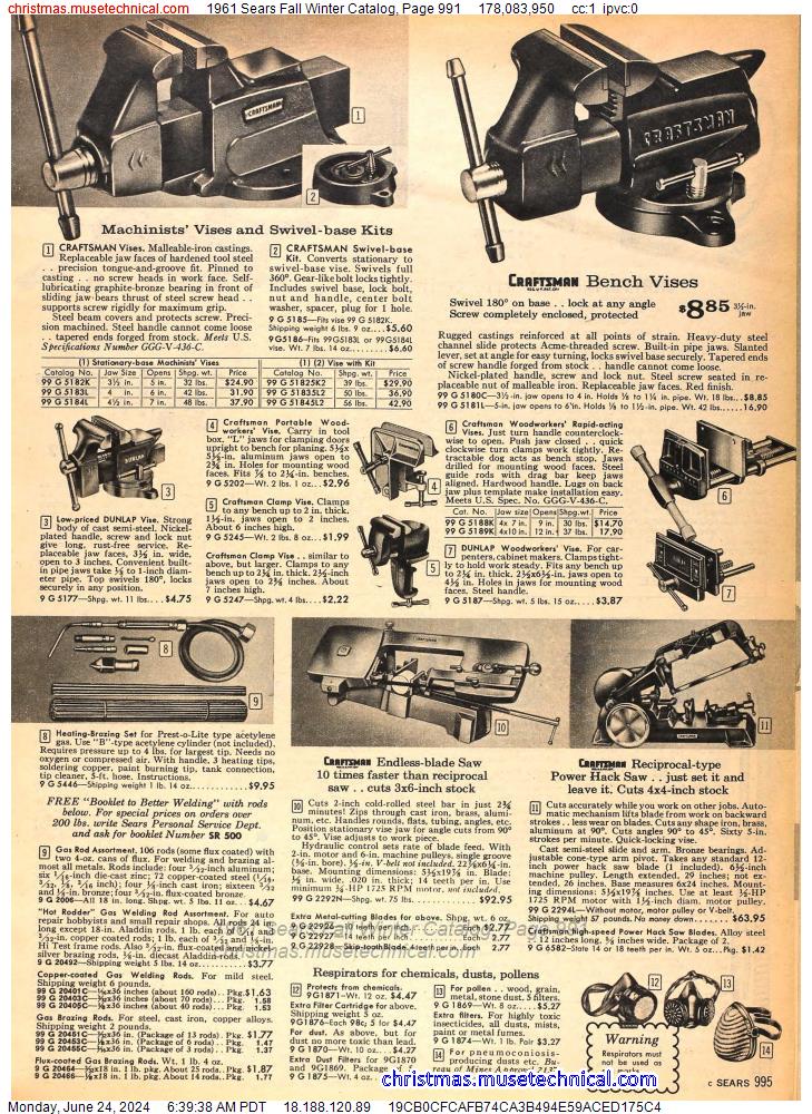 1961 Sears Fall Winter Catalog, Page 991